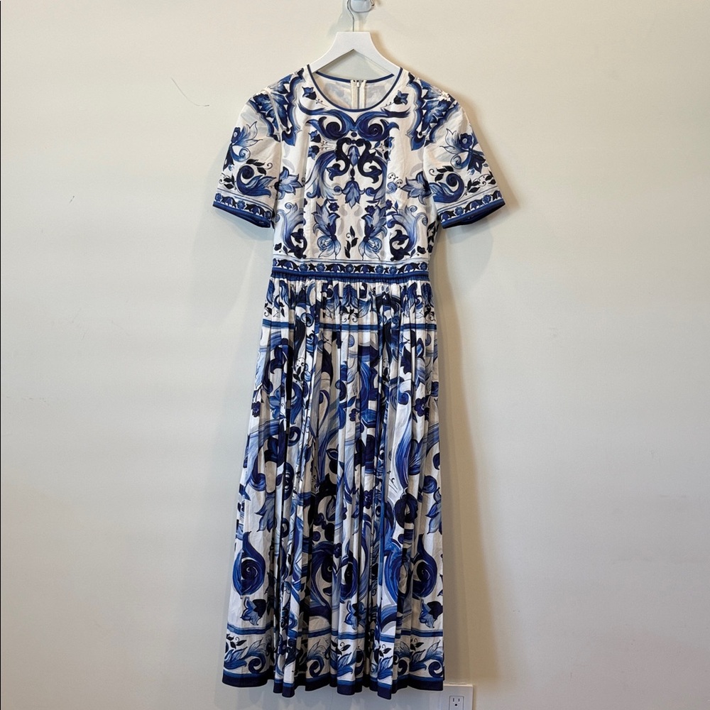Dolce & Gabbana Woman Majolica Print Maxi Blue and White Dress